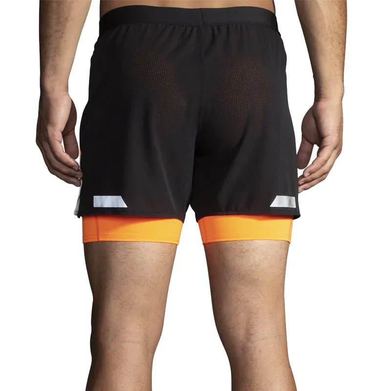 Brooks Run Visible 5 2in1 Short 2.0 Black Ecru Fluoro Flash Men's-1