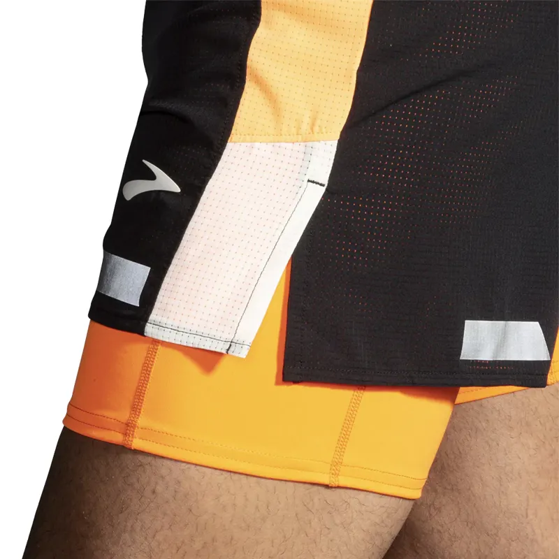 Brooks Run Visible 5 2in1 Short 2.0 Black Ecru Fluoro Flash Men's-3