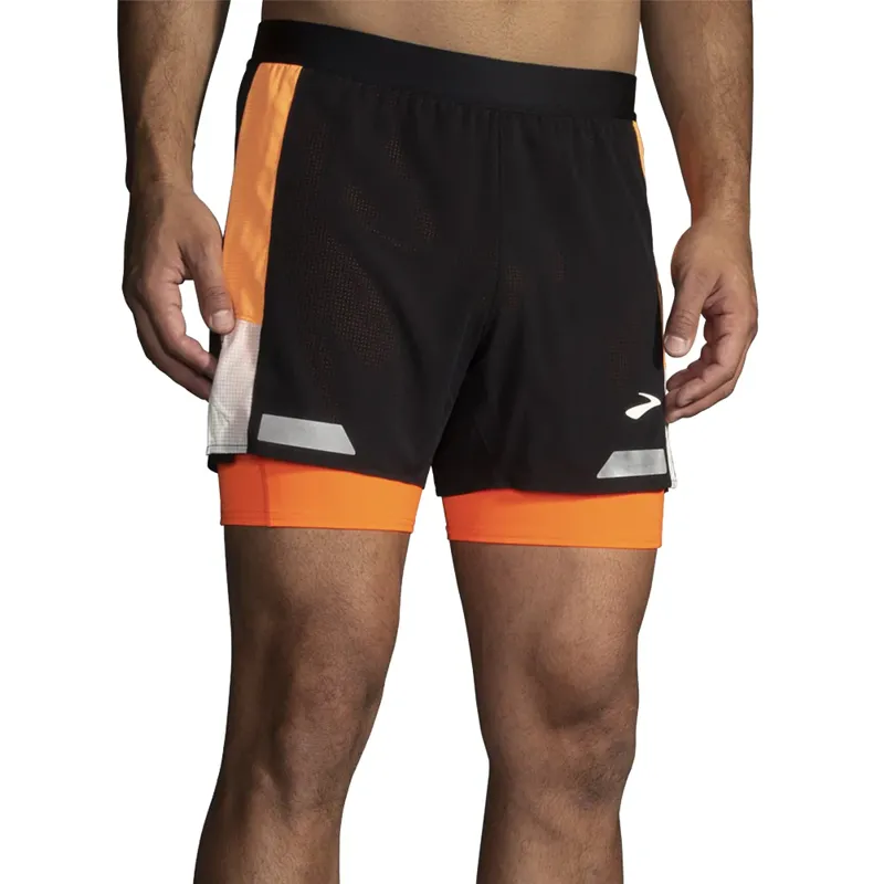 Brooks Run Visible 5 2in1 Short 2.0 Black Ecru Fluoro Flash Men's