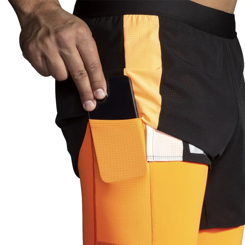 Brooks Run Visible 5 2in1 Short 2.0 Black Ecru Fluoro Flash Men's-4